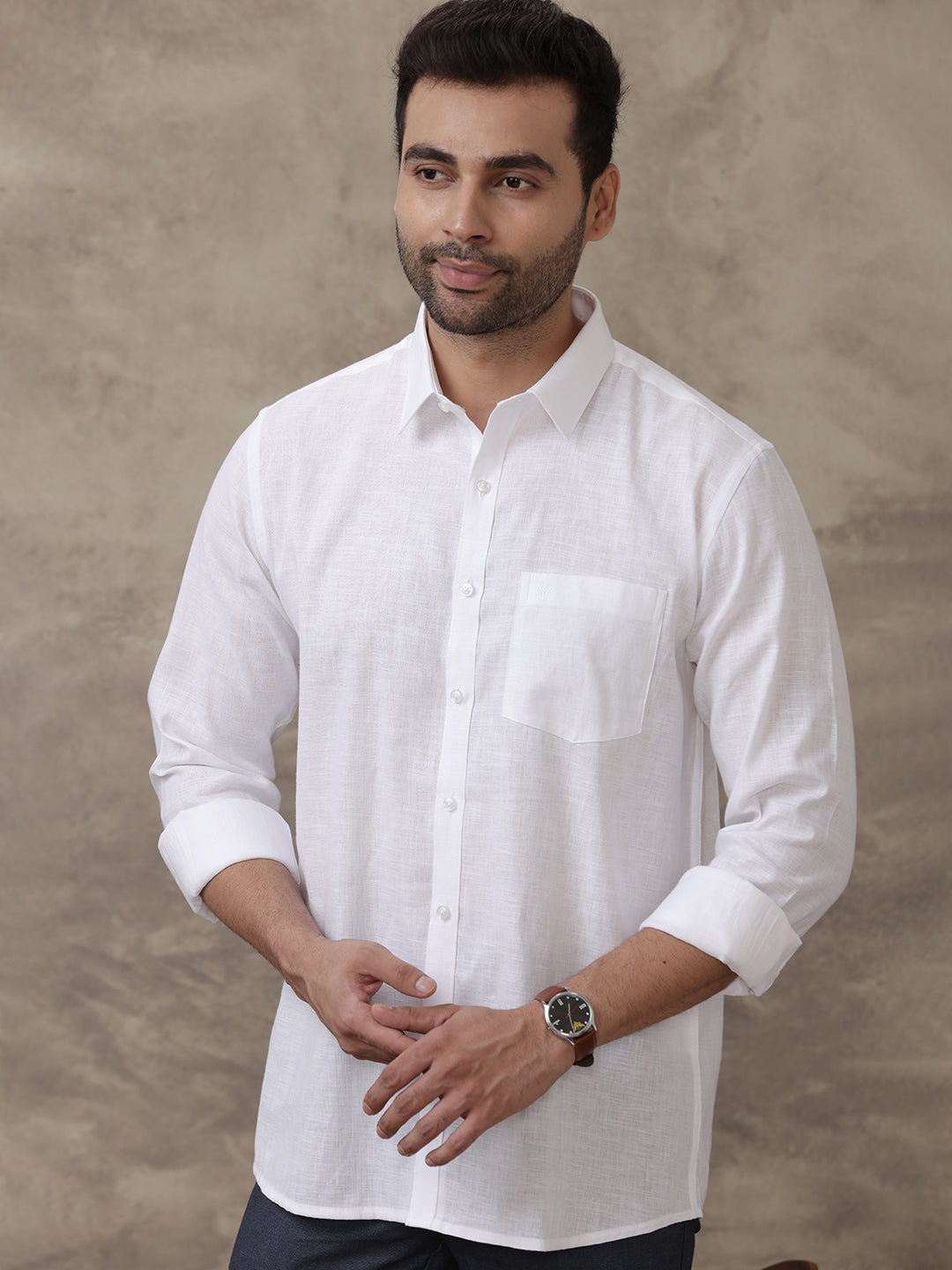 Men Linen Cotton White Shirt