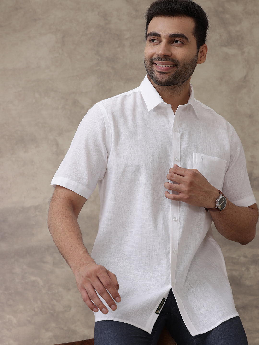 Men RR Linen Cotton White Shirt