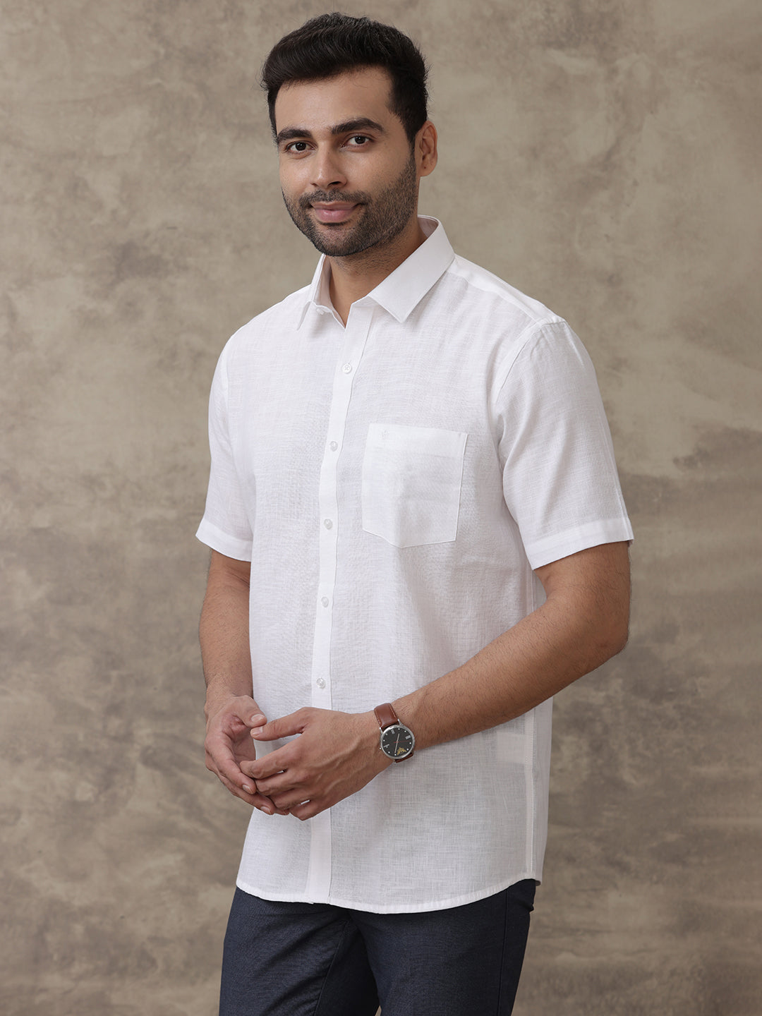 Men Linen Cotton White Shirt