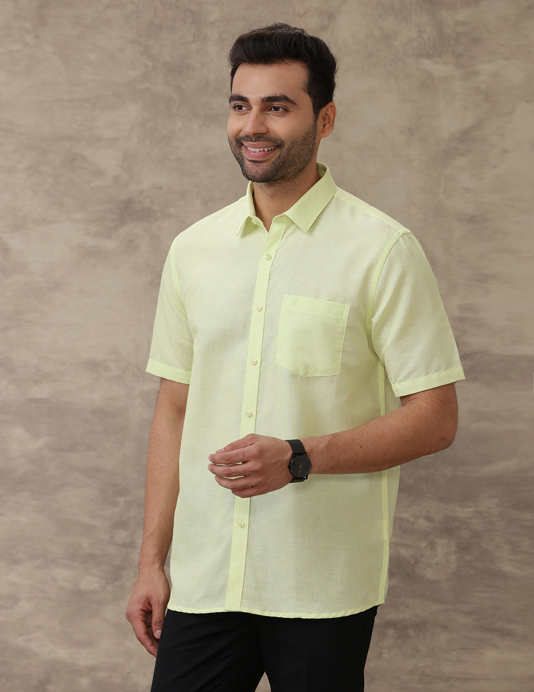 Men Linen Cotton Shirt Light Green LF3