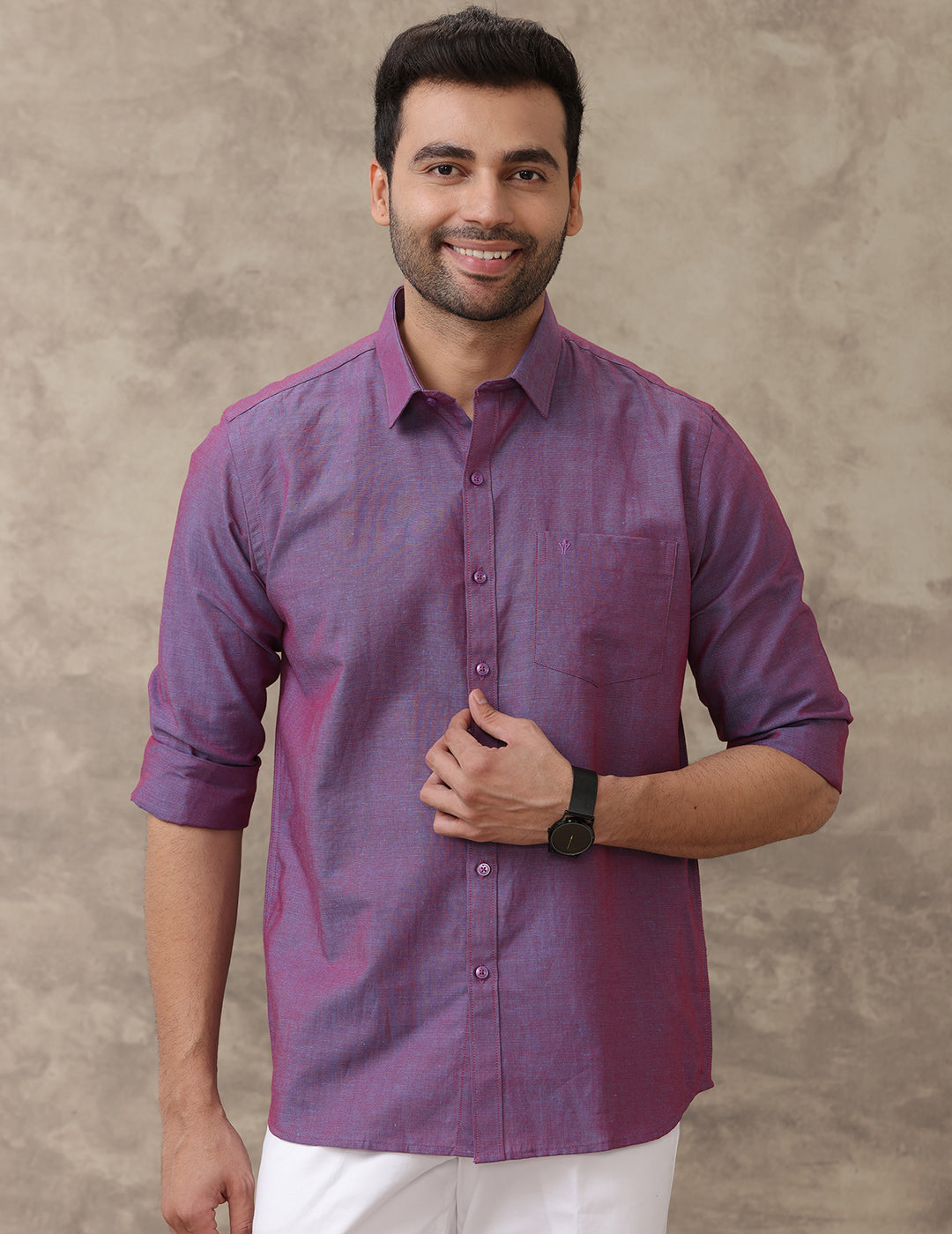 Men Linen Cotton Shirt Dark Purple LF17