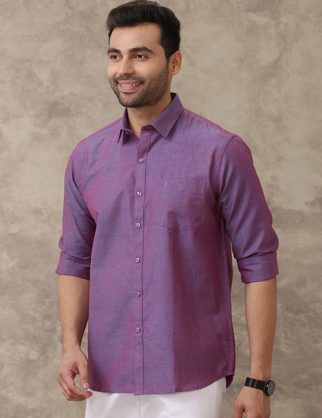 Men Linen Cotton Shirt Dark Purple LF17