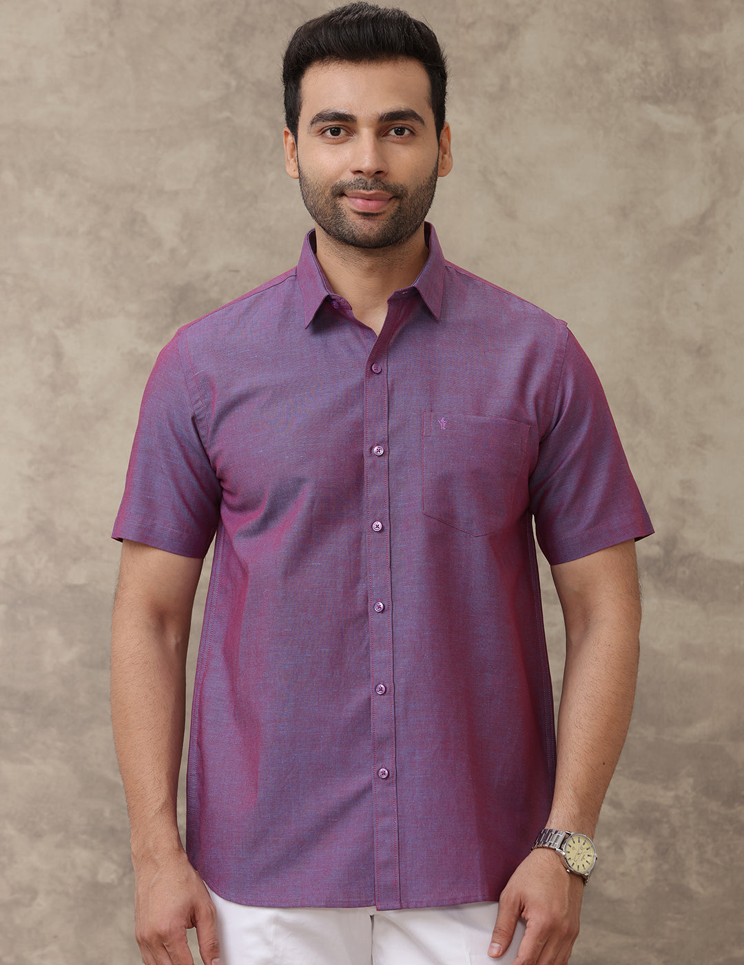 Men Linen Cotton Shirt Dark Purple LF17