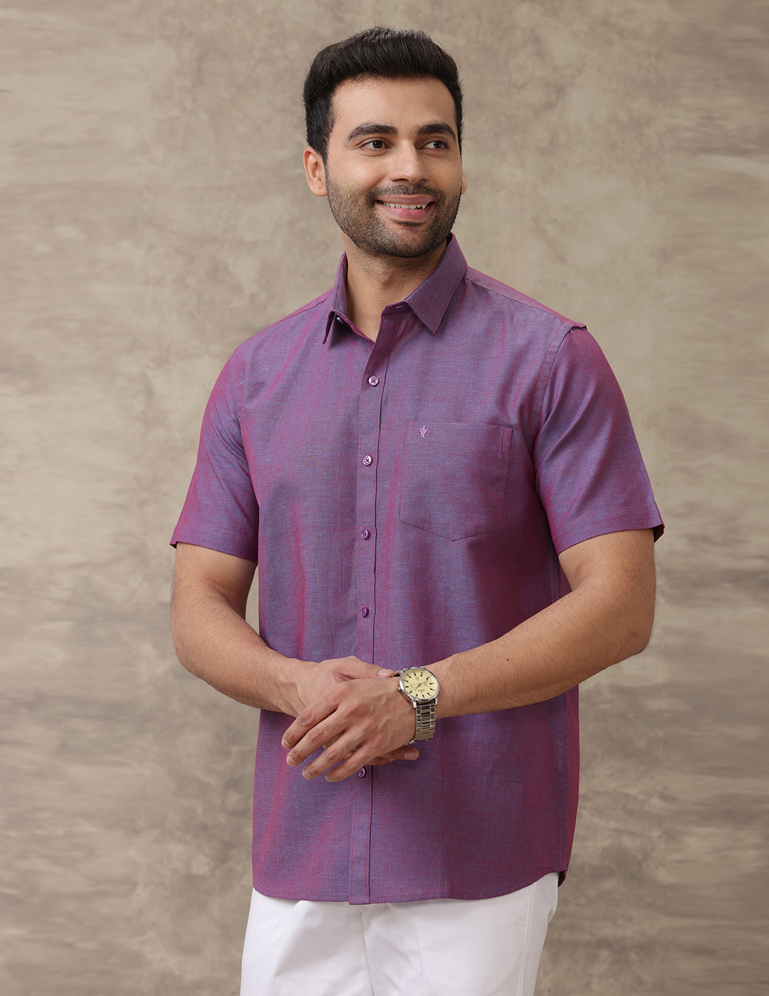 Men Linen Cotton Shirt Dark Purple LF17
