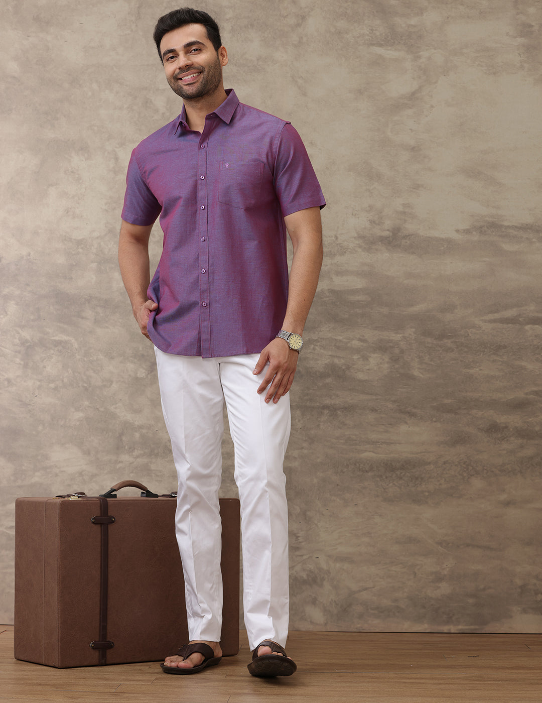 Men Linen Cotton Shirt Dark Purple LF17