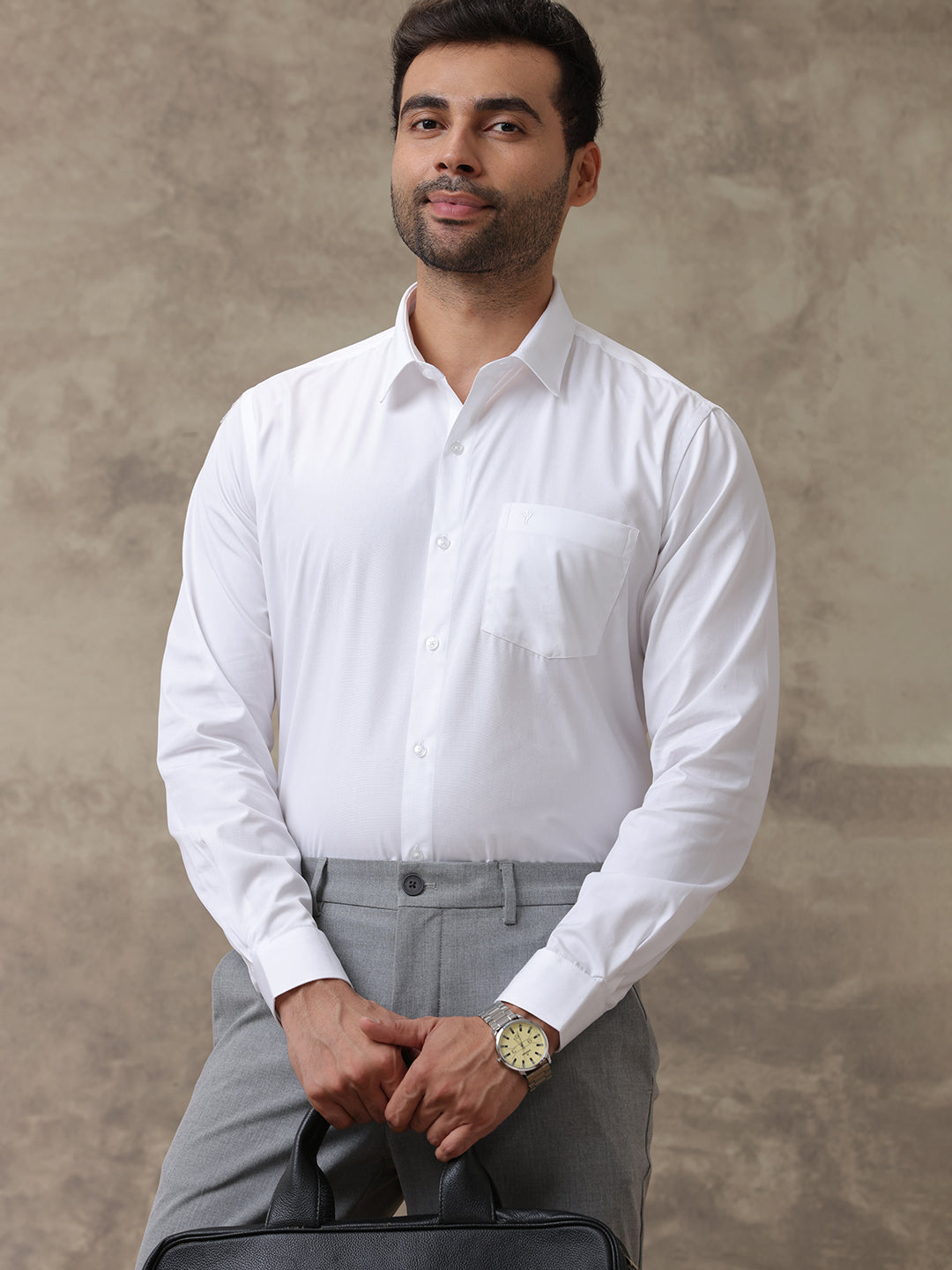 Men 100% Cotton White Shirt Spill Resistant Guard