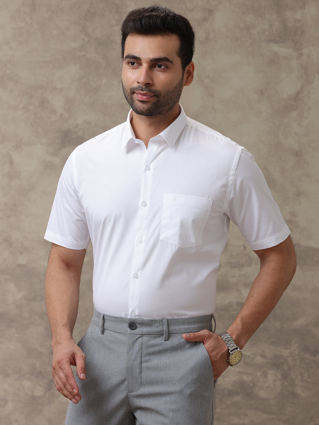 Men 100% Cotton White Shirt Spill Resistant Guard