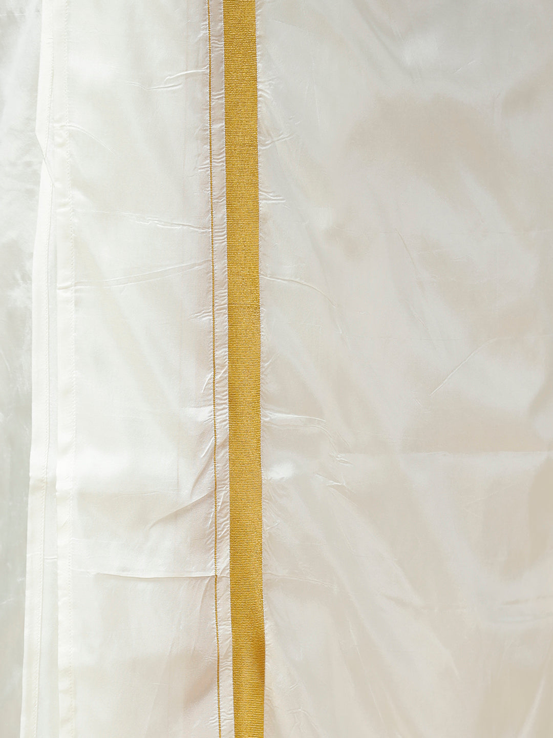 Men 3/4'' inch Gold Jari Border Double Layer Cream Dhoti Iswaryam