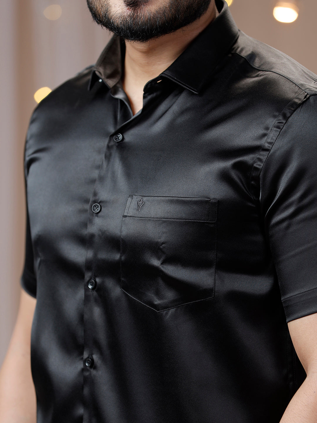 Mens Black Half Sleeves Shirt with Art Silk Double Dhoti Combo PS5-Zoomv iew