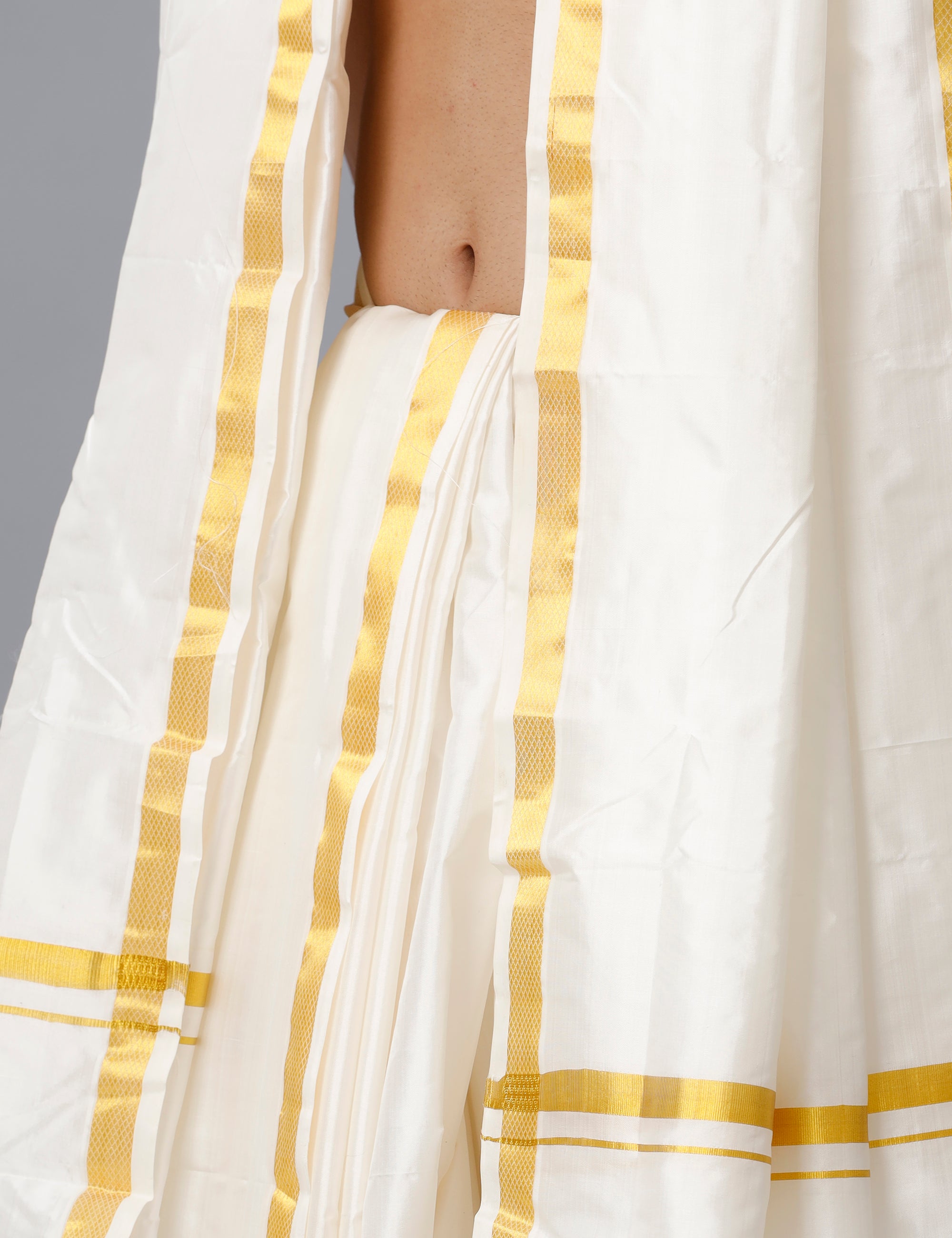 Men Art Silk Cream Panchakacham with Angavastram Subhodhaya 50K (9+5)