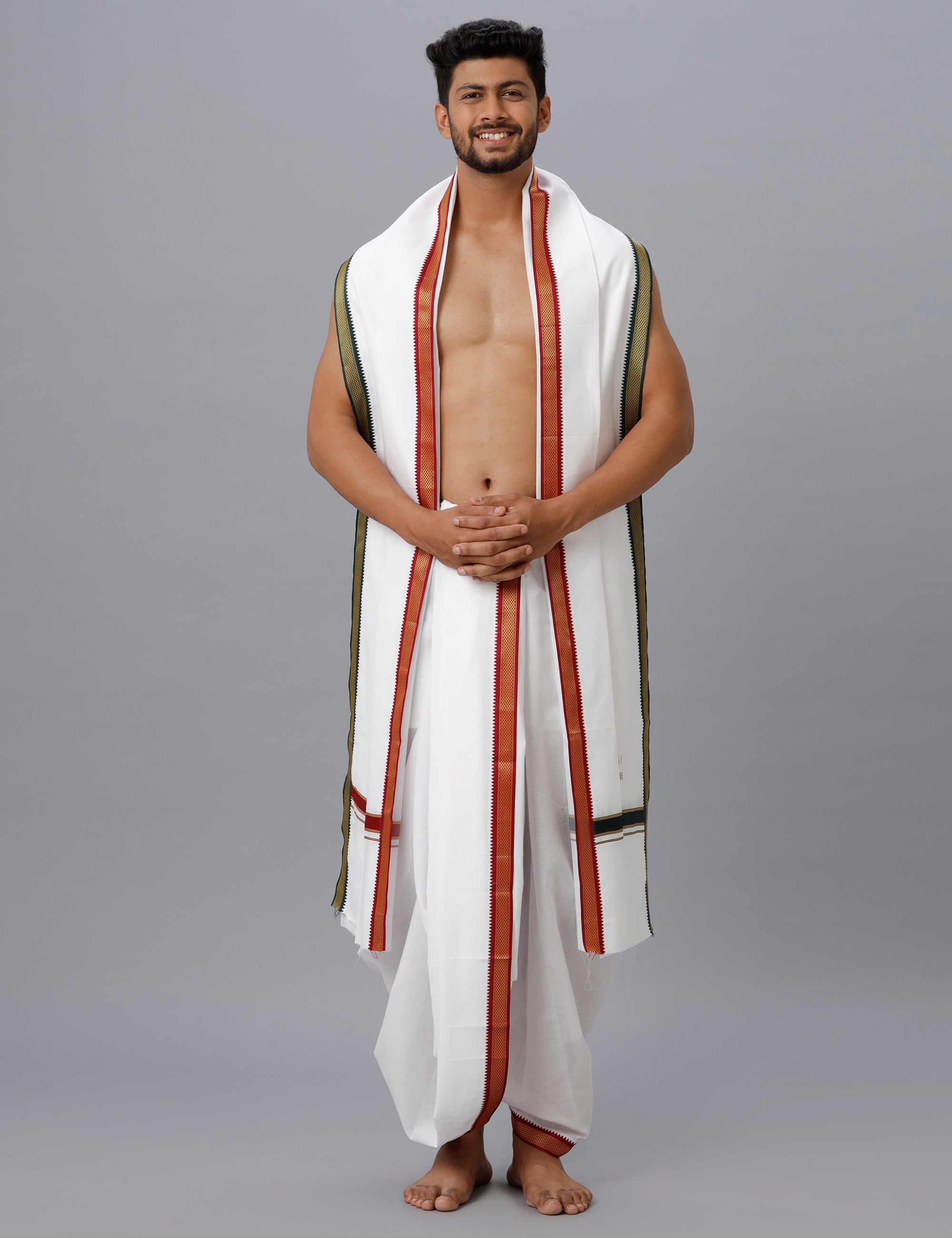 Men Panchakacham with Angavasthram Chakra White (10+6)