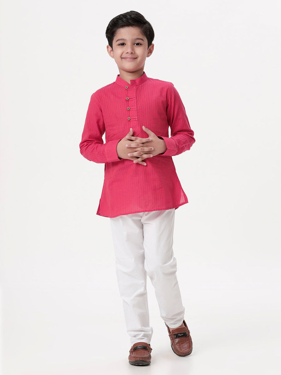 Boys Breeze Cotton Full Sleeves Dark Pink Kurta with Pyjama Pant Combo-Front view