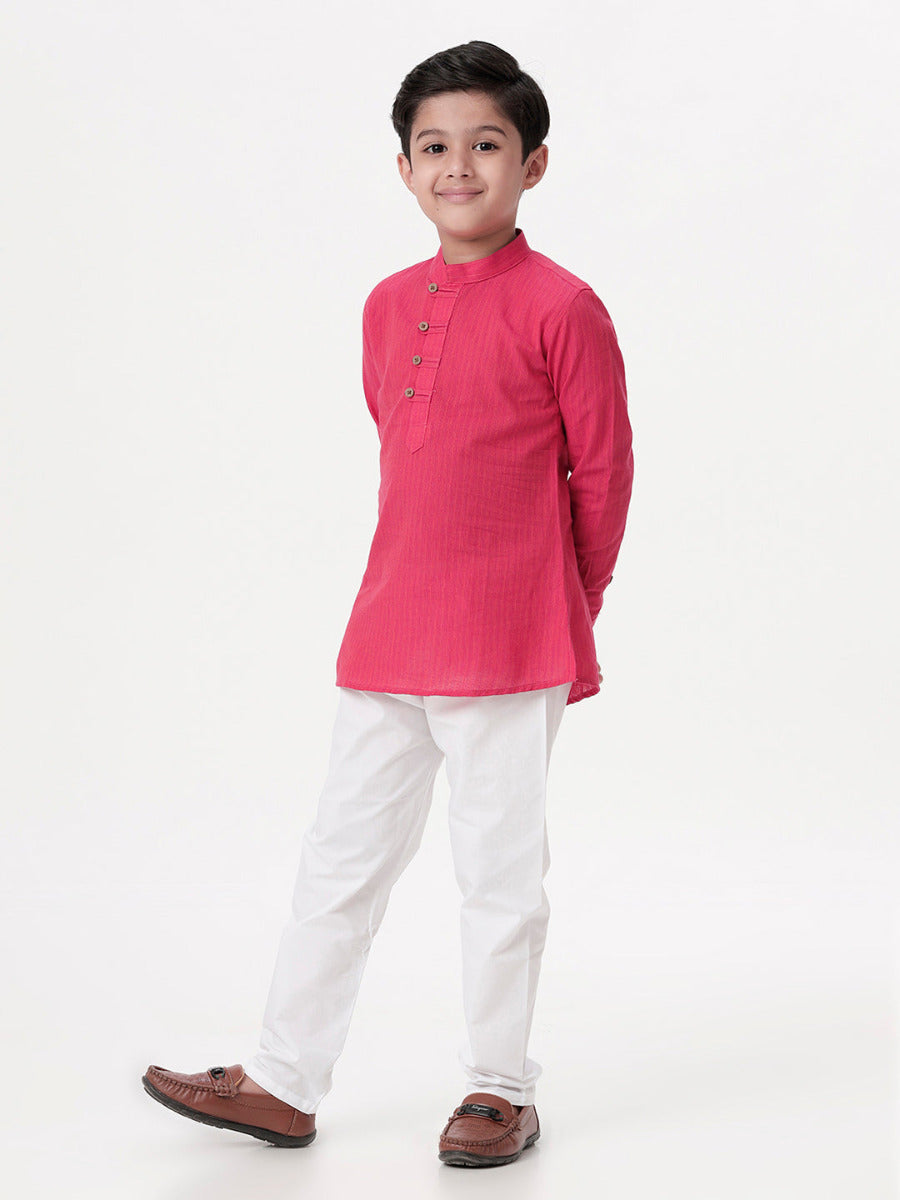 Boys Breeze Cotton Full Sleeves Dark Pink Kurta with Pyjama Pant Combo-Side view