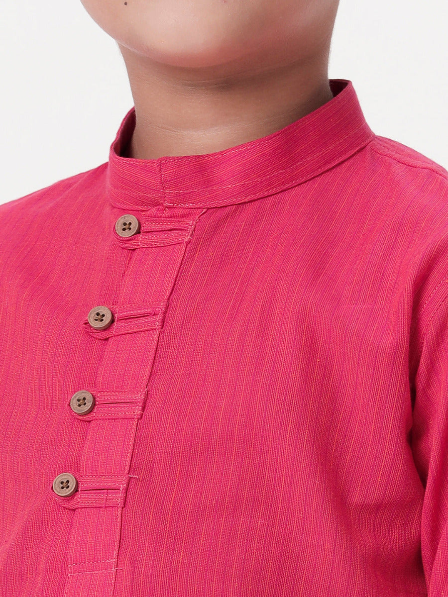 Boys Breeze Cotton Full Sleeves Dark Pink Kurta with Pyjama Pant Combo-Close view