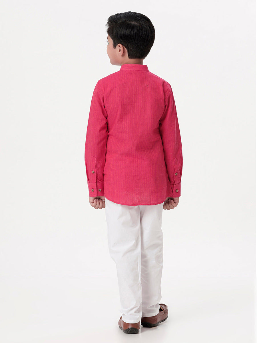Boys Breeze Cotton Full Sleeves Dark Pink Kurta with Pyjama Pant Combo-Back view