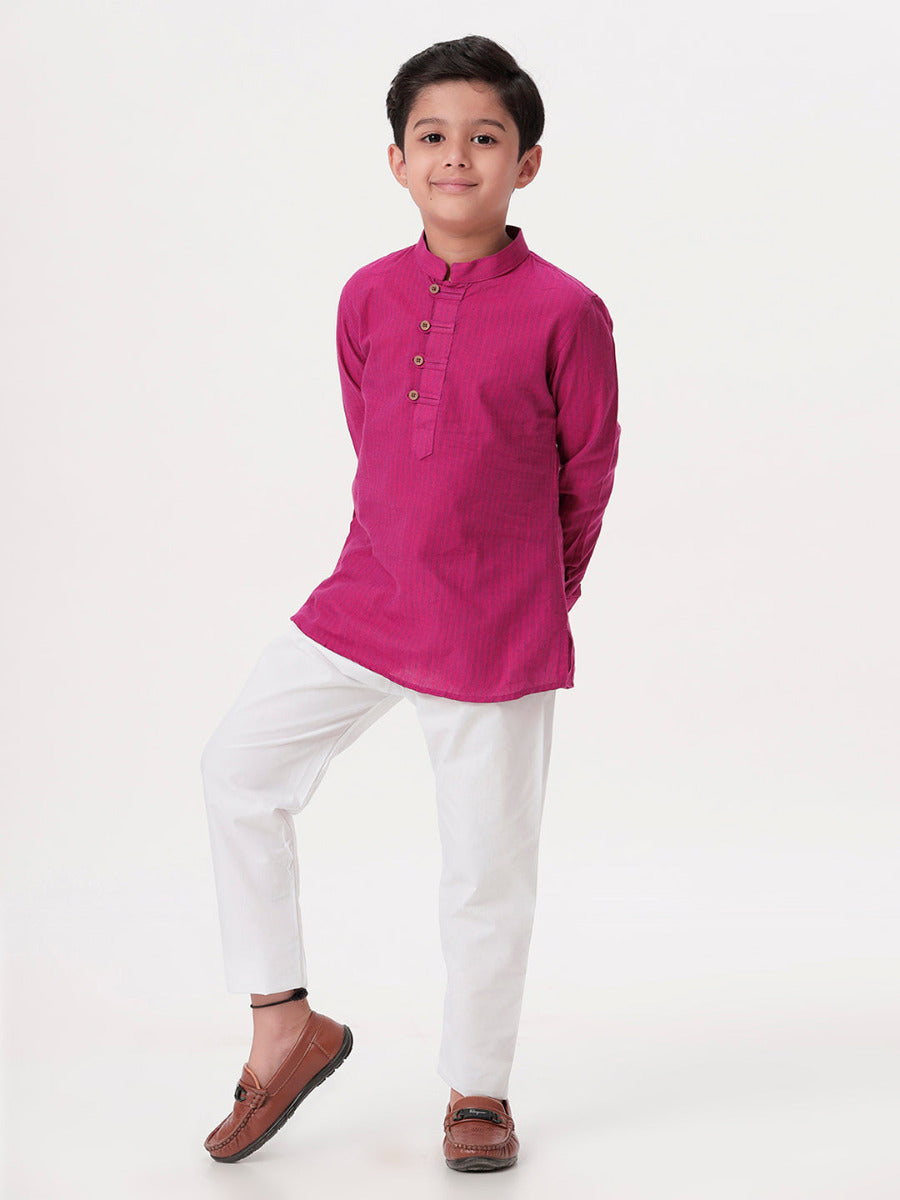 Boys Breeze Cotton Full Sleeves Purple Kurta with Pyjama Pant Combo-Front view