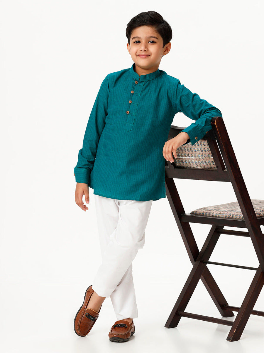 Boys Breeze Cotton Full Sleeves Peacock Green Kurta with Pyjama Pant Combo-Full view
