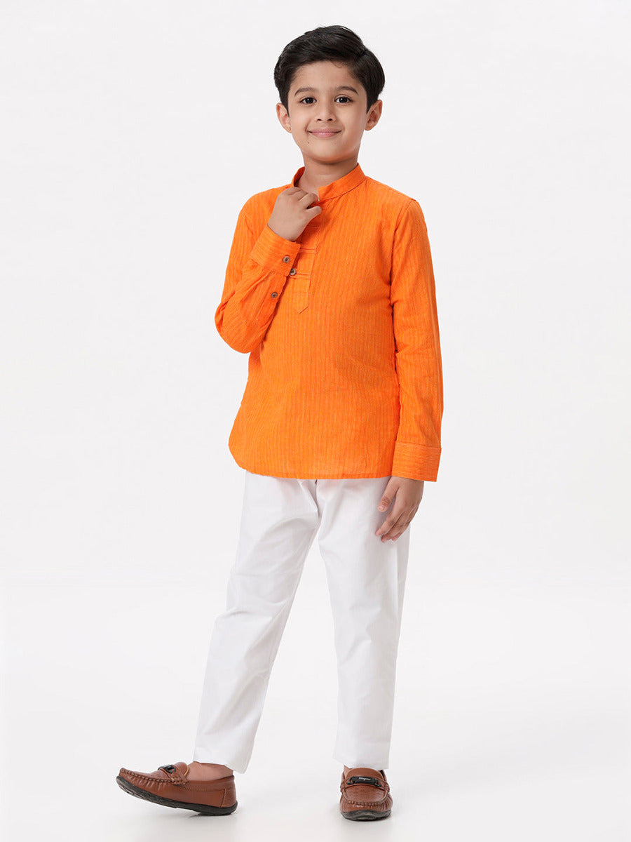 Boys Breeze Cotton Full Sleeves Orange Kurta with Pyjama Pant Combo-Side view