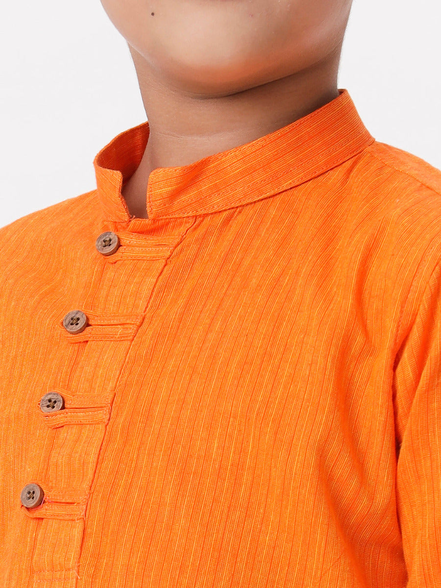 Boys Breeze Cotton Full Sleeves Orange Kurta with Pyjama Pant Combo -Close view