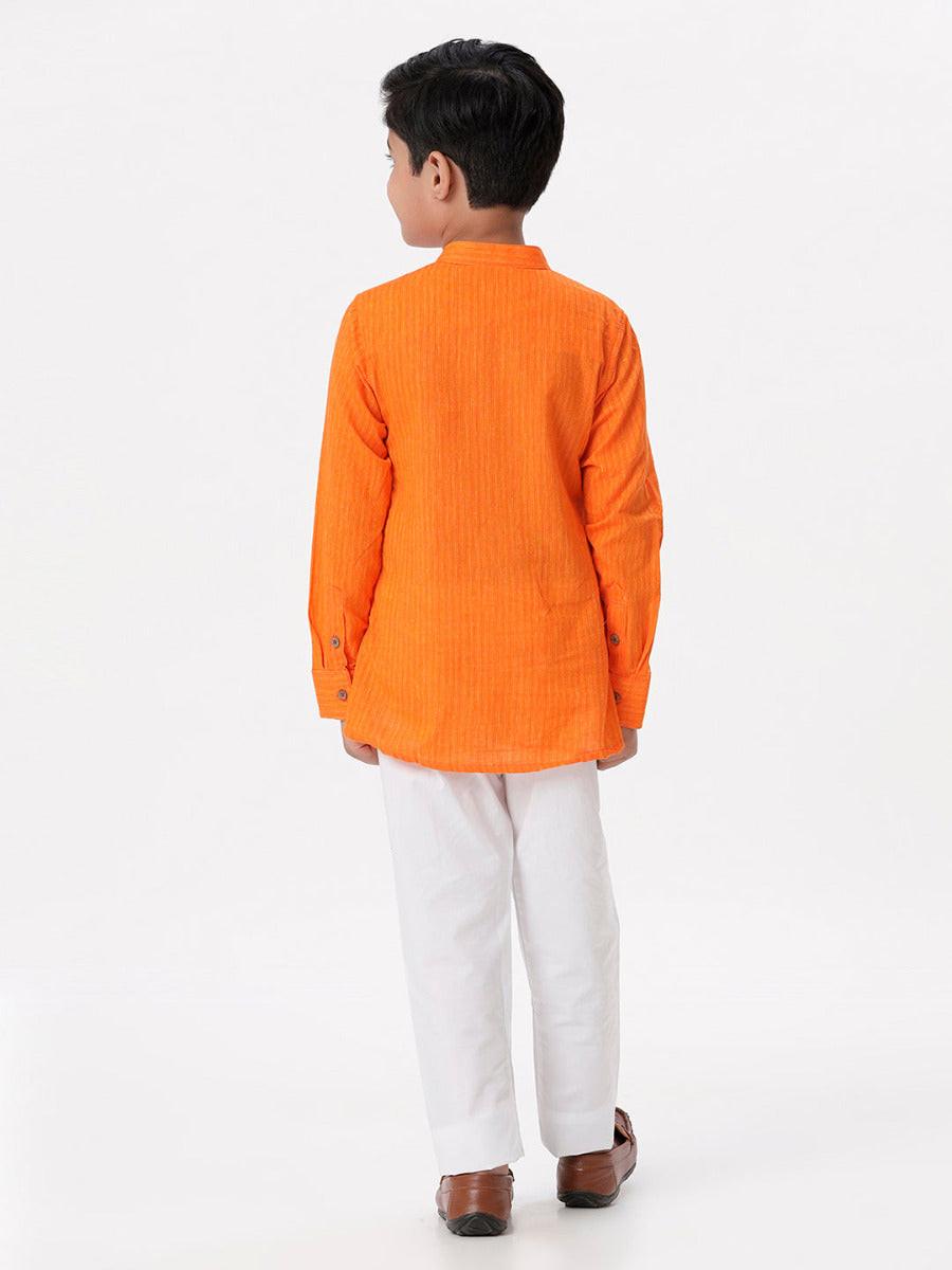 Boys Breeze Cotton Full Sleeves Orange Kurta with Pyjama Pant Combo-Back view