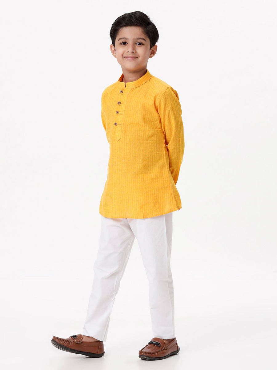 Boys Breeze Cotton Full Sleeves Yellow Kurta with Pyjama Pant Combo-Side view