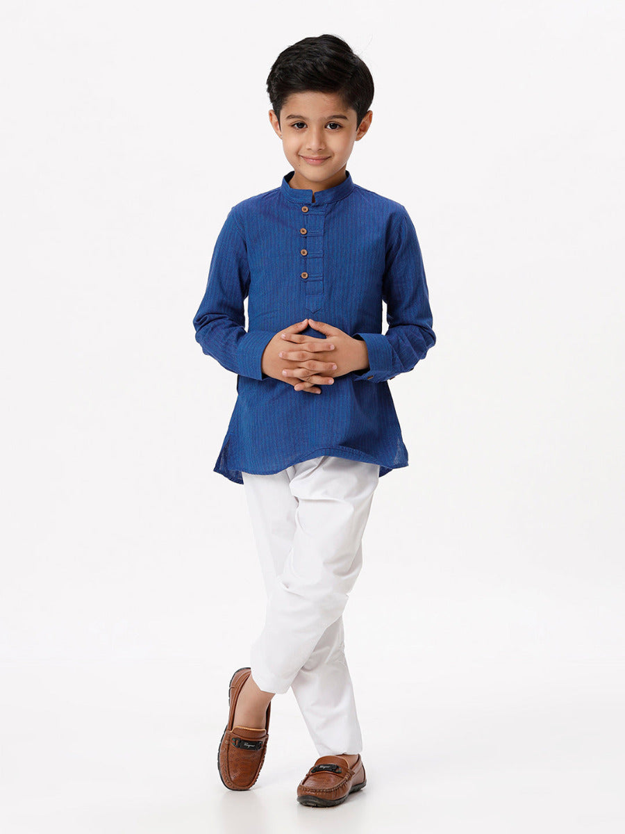 Boys Breeze Cotton Full Sleeves Navy Kurta with Pyjama Pant Combo-Front view