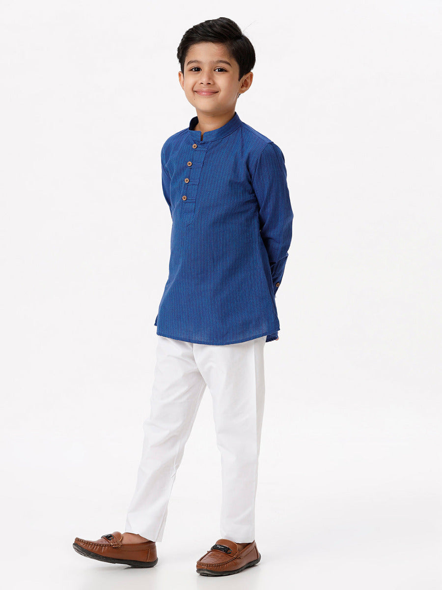 Front viewBoys Breeze Cotton Full Sleeves Navy Kurta with Pyjama Pant Combo-Side view