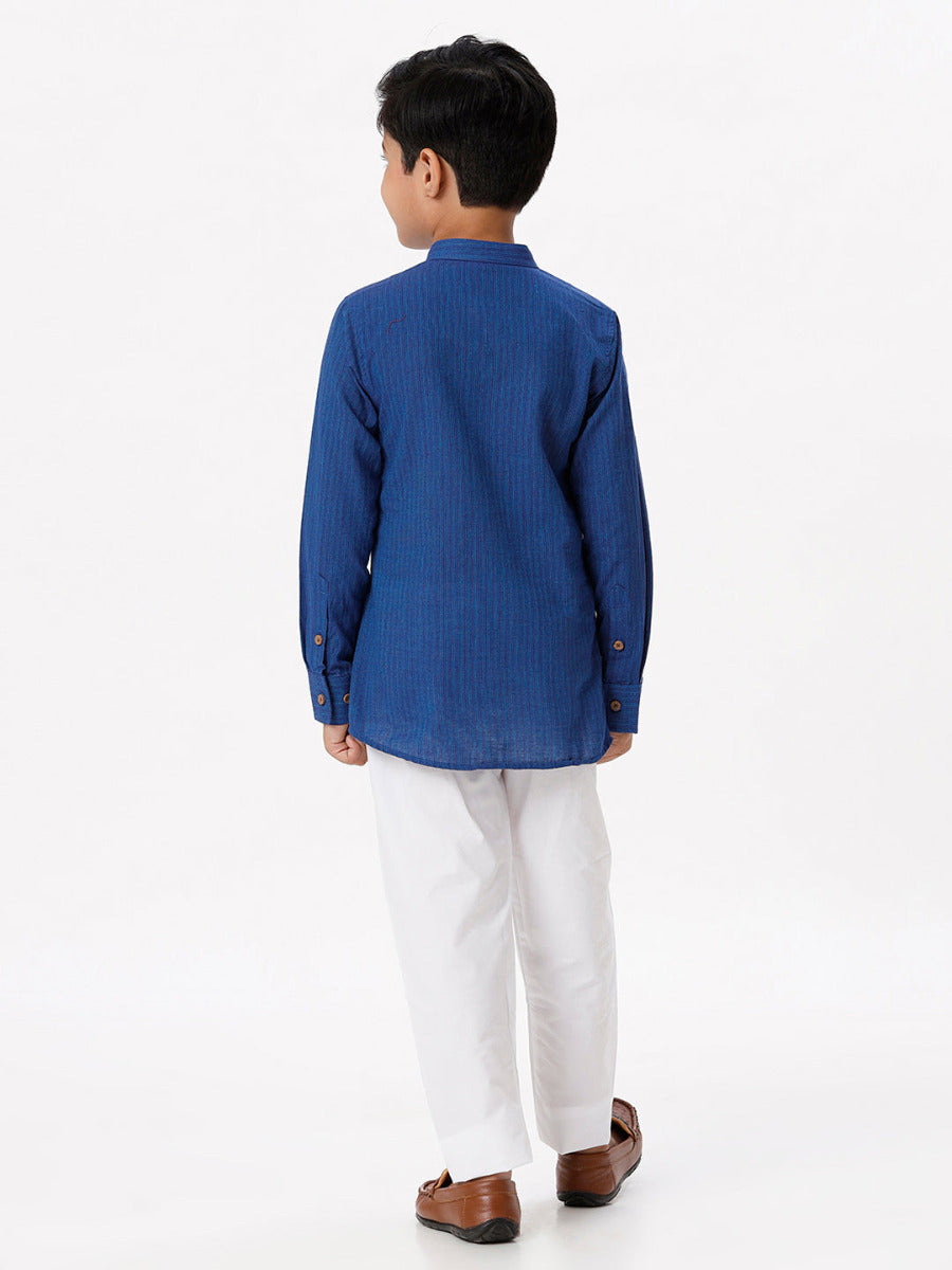 Boys Breeze Cotton Full Sleeves Navy Kurta with Pyjama Pant Combo-Back view