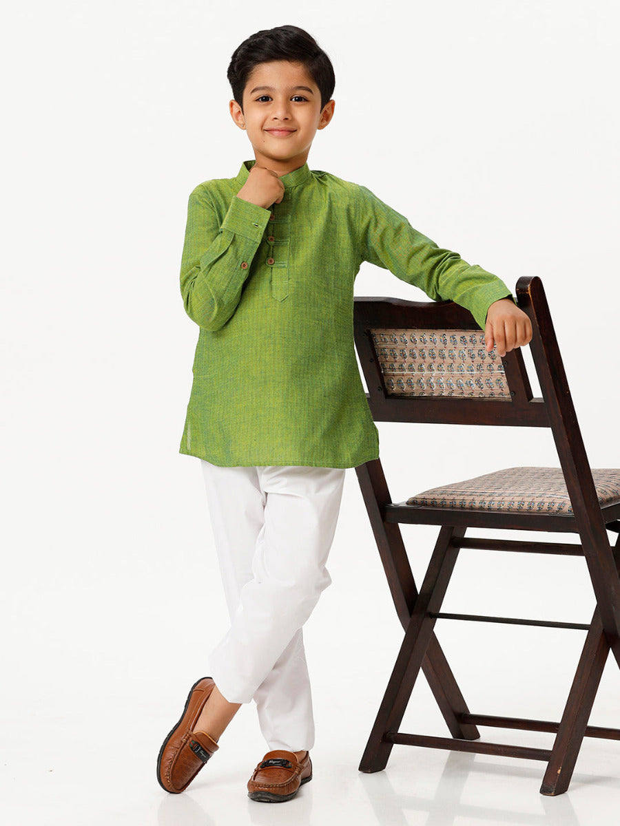 Boys Breeze Cotton Full Sleeves Yellowish Green Kurta with Pyjama Pant Combo-Full view