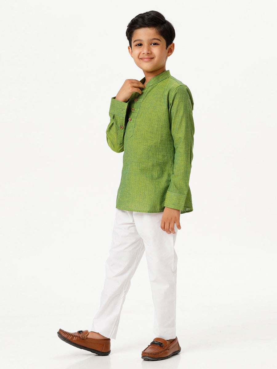 Boys Breeze Cotton Full Sleeves Yellowish Green Kurta with Pyjama Pant Combo-Side view