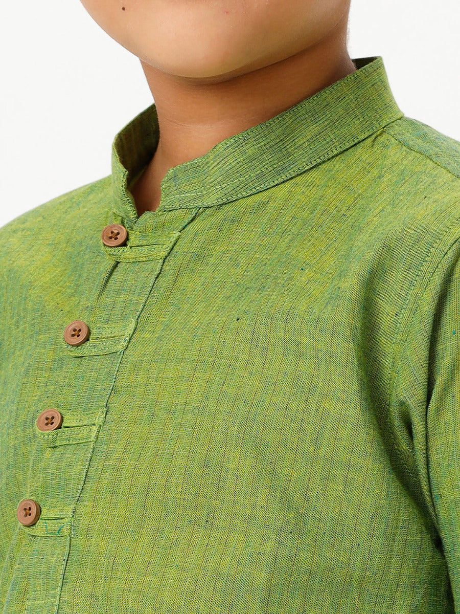 Boys Breeze Cotton Full Sleeves Yellowish Green Kurta with Pyjama Pant Combo-Zoom view