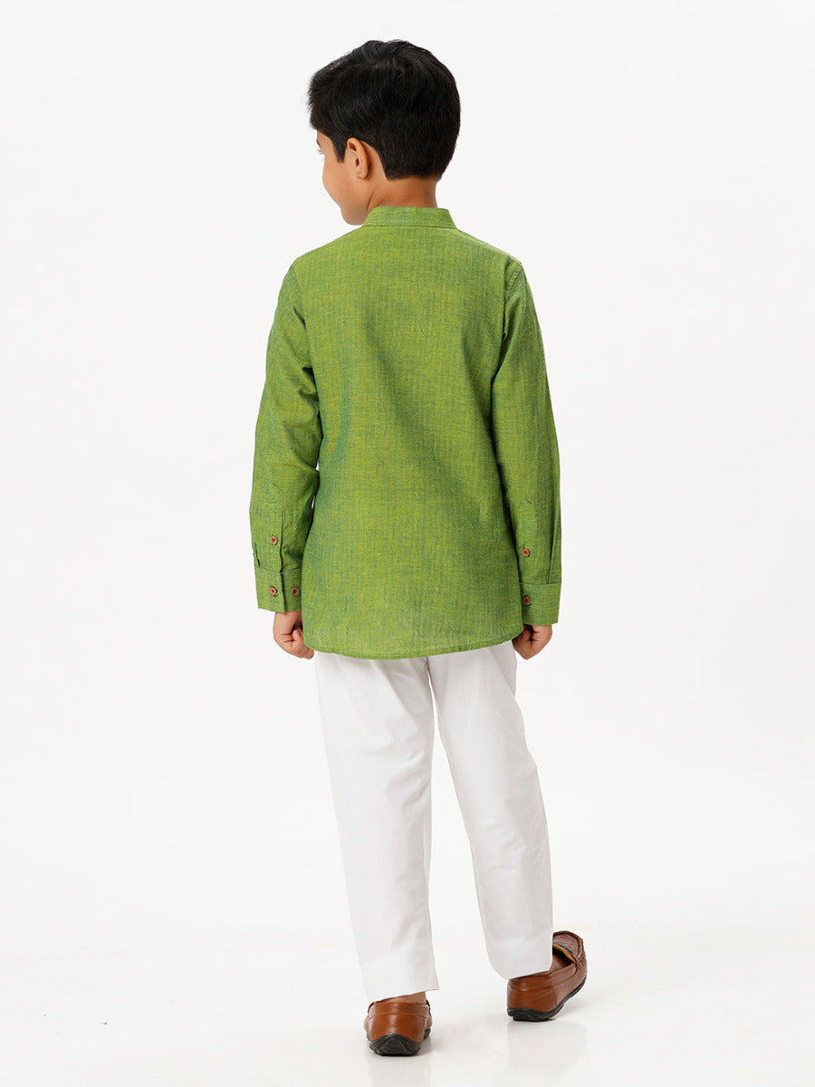 Boys Breeze Cotton Full Sleeves Yellowish Green Kurta with Pyjama Pant Combo-Back view
