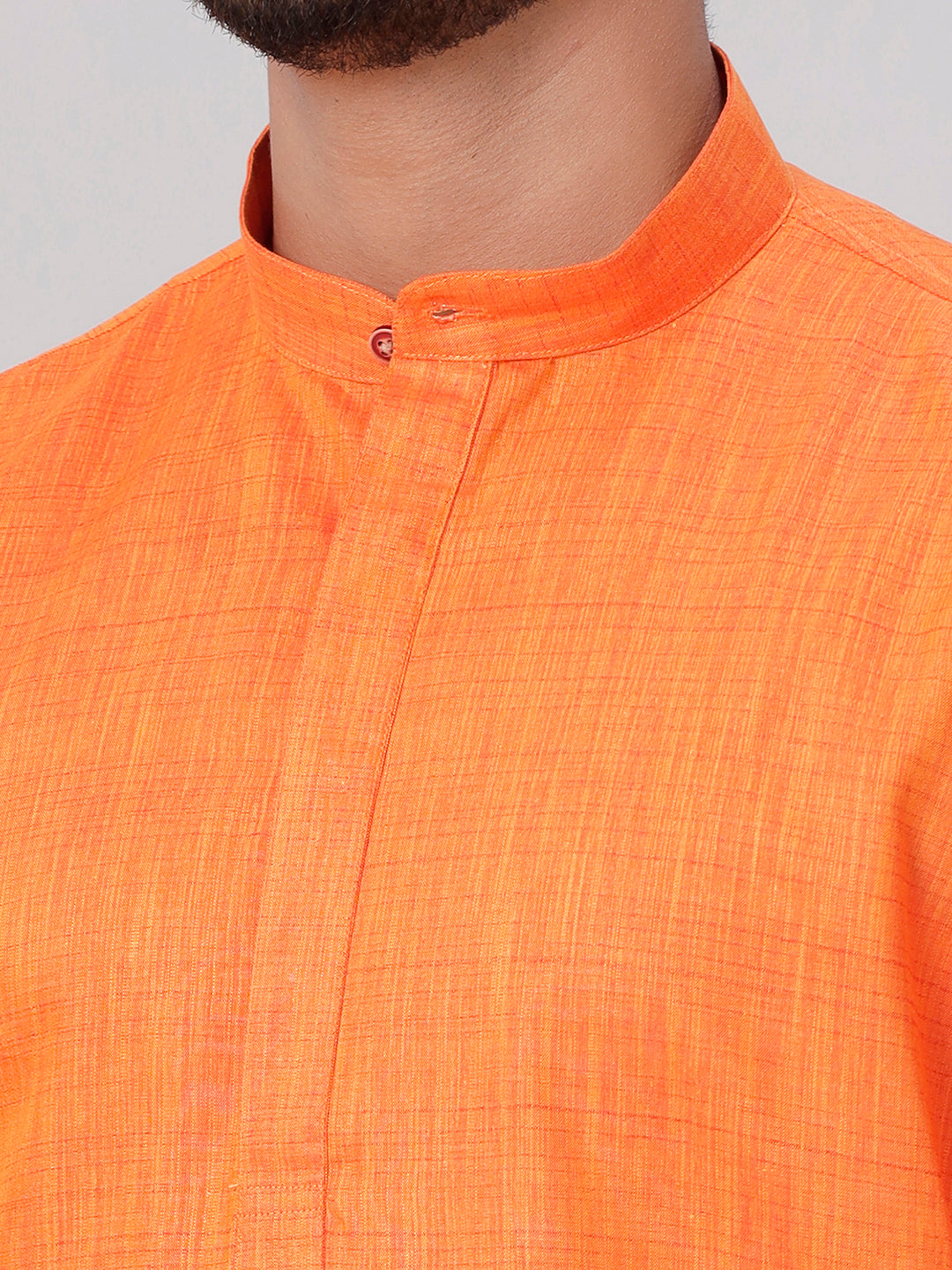Mens Medium Length Orange Kurta with Cream Panchakacham Combo FS3-Zoom view