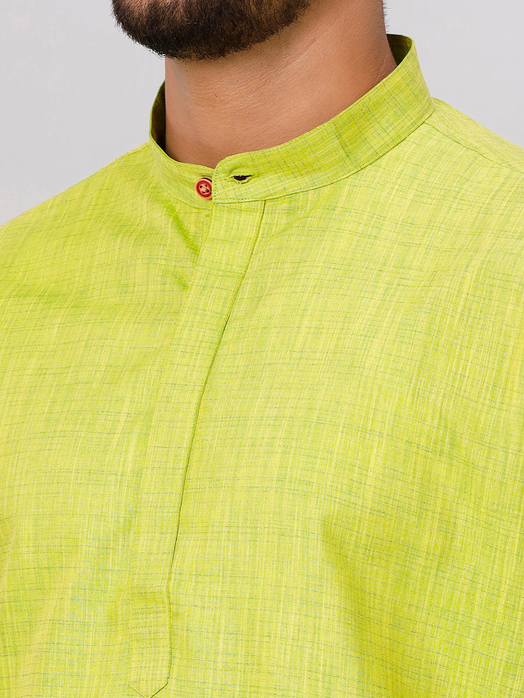 Mens Medium Length Parrot Green Kurta with Cream Panchakacham Combo FS2-Zoom view