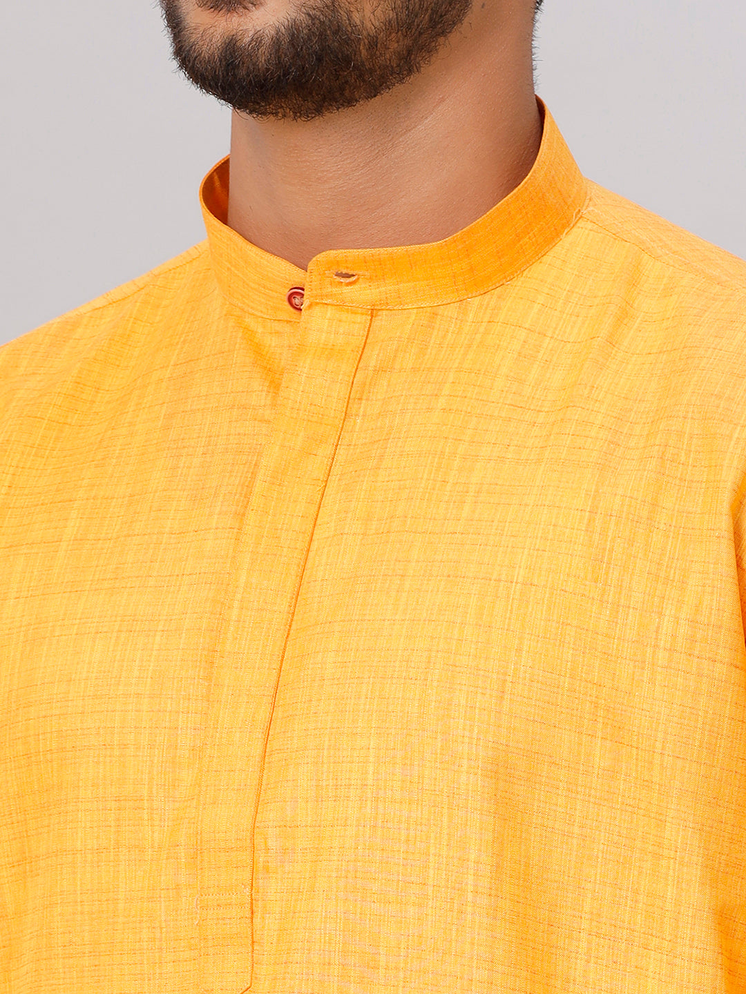Mens Medium Length Yellow Kurta with White Panchakacham Combo FS1-Zoom view