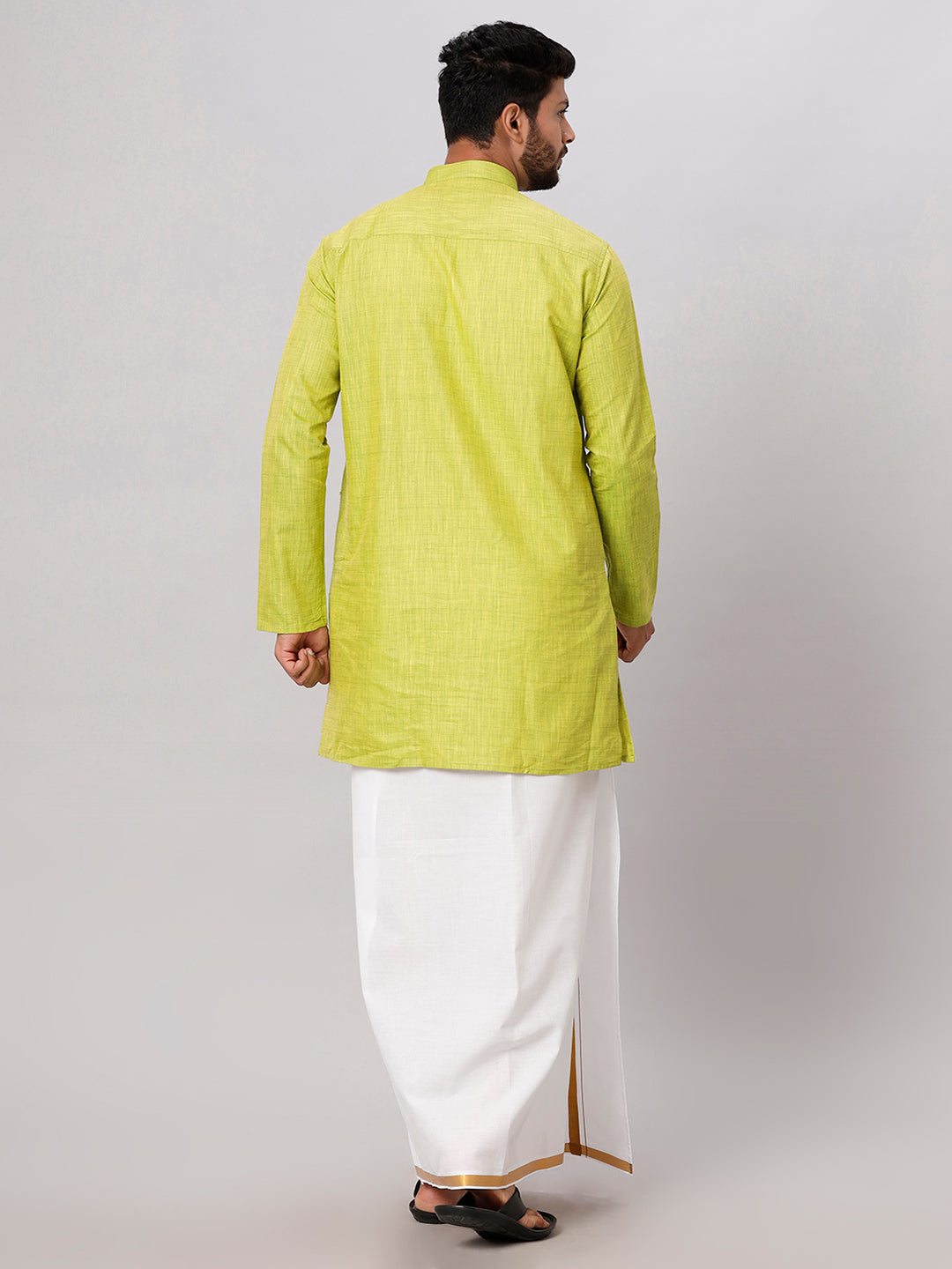 Like Father Like Son Parrot Green Kurta and Gold Jari White Dhoti Combo FS2-Back view