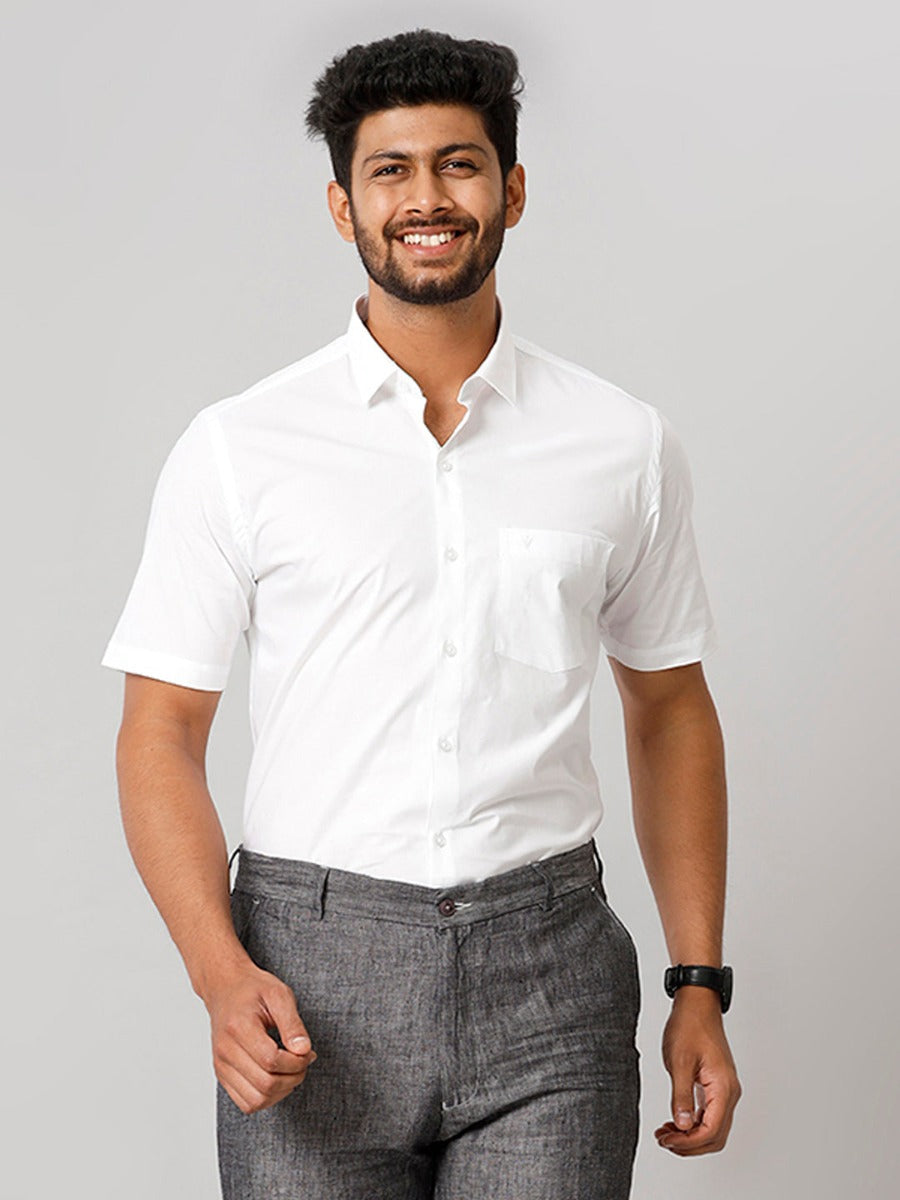 Mens Uniform Linen Cotton White Shirt Half Sleeves