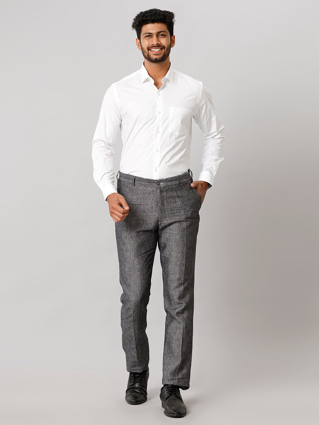 Mens Uniform Linen Cotton White Shirt Full Sleeves-Full view
