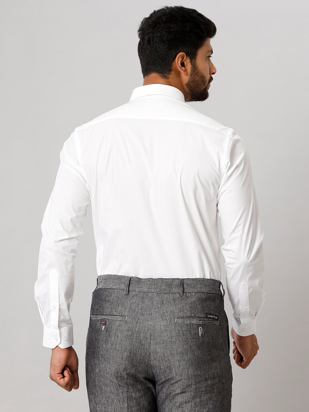 Mens Uniform Linen Cotton White Shirt Full Sleeves-Back view