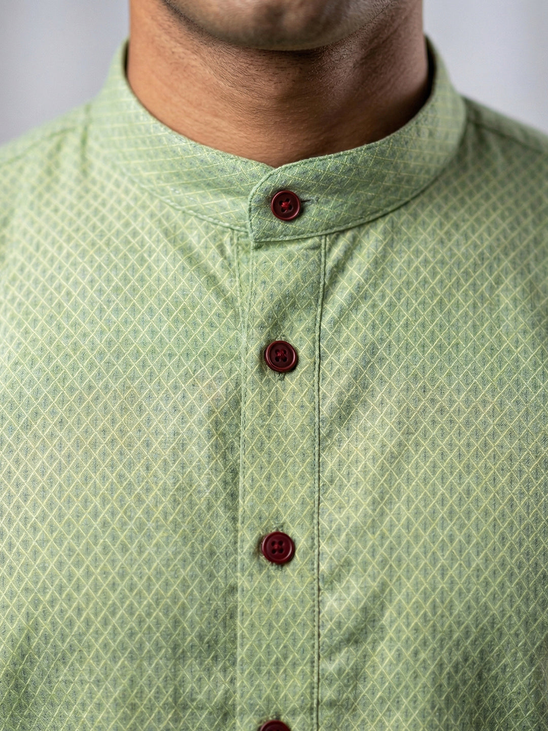 Men Green Medium Length Kurta with Matching Border Dhoti Set MHJ7