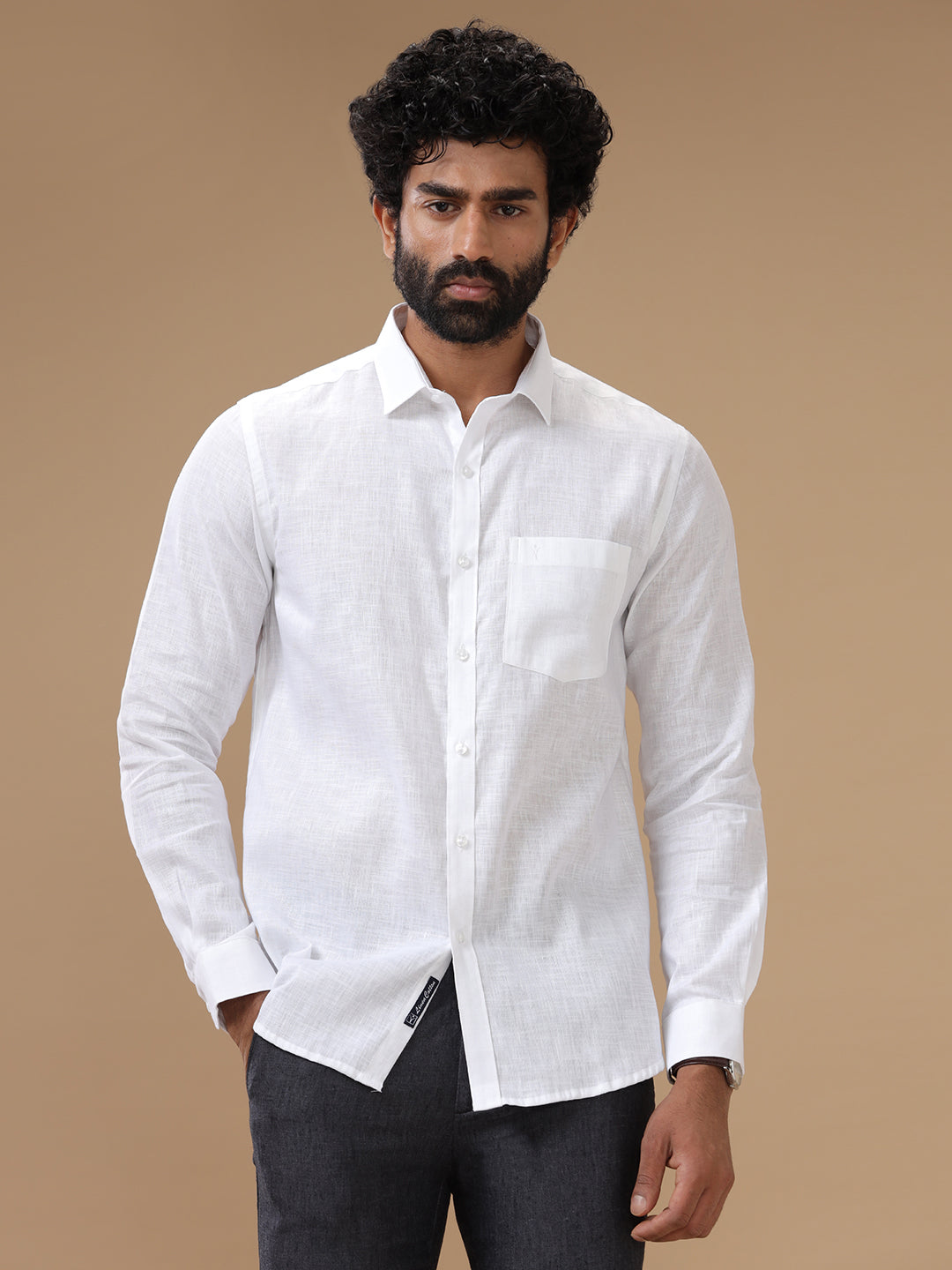 Men Pure Linen White Shirt 5544
