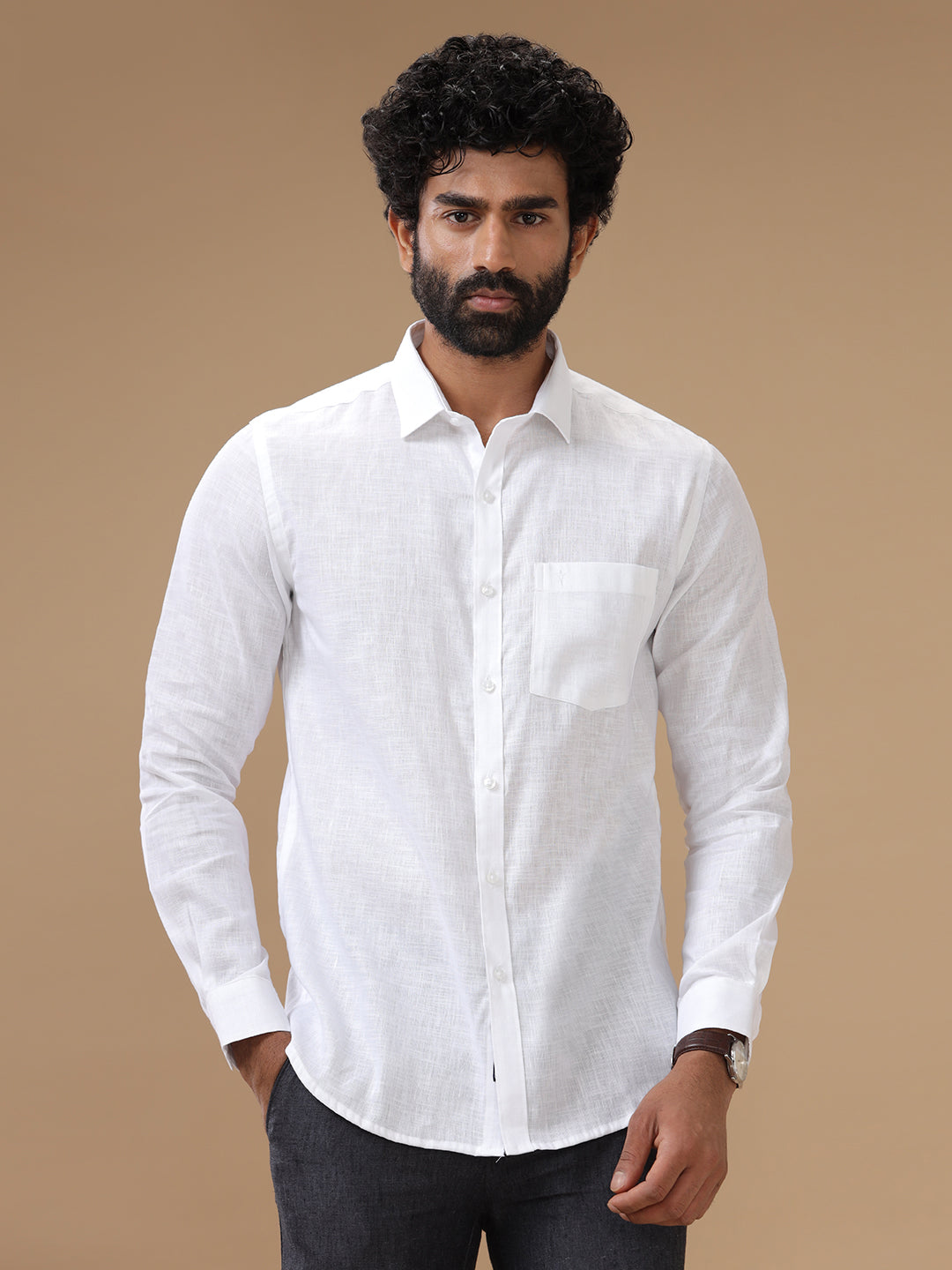 Men Linen Rich White Shirt