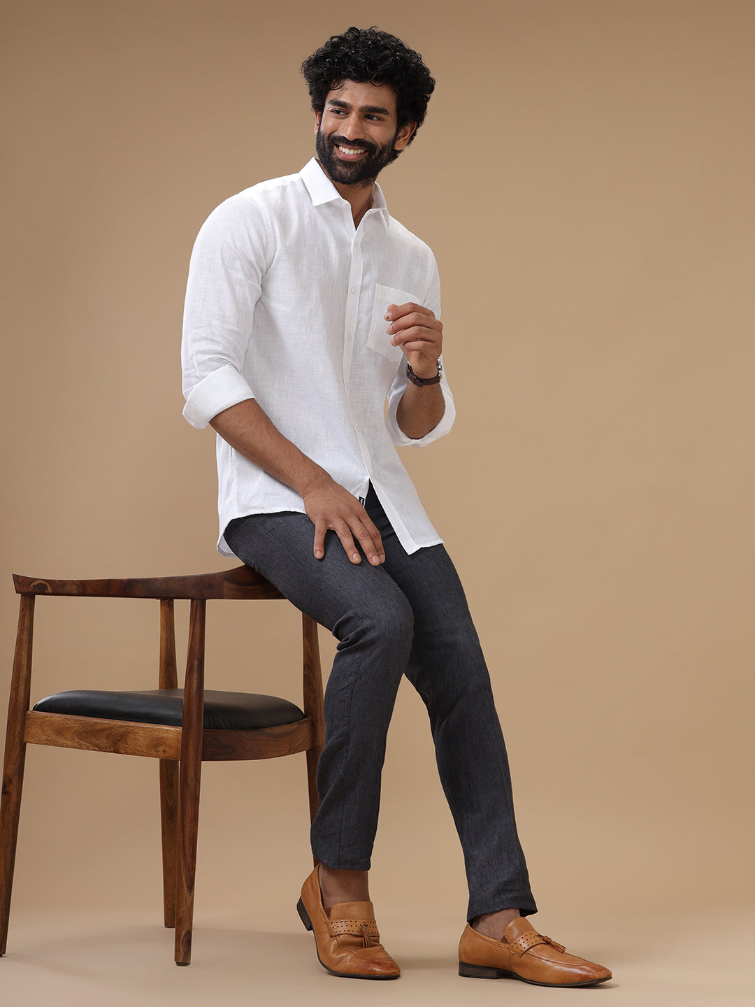 Men Linen Rich White Shirt