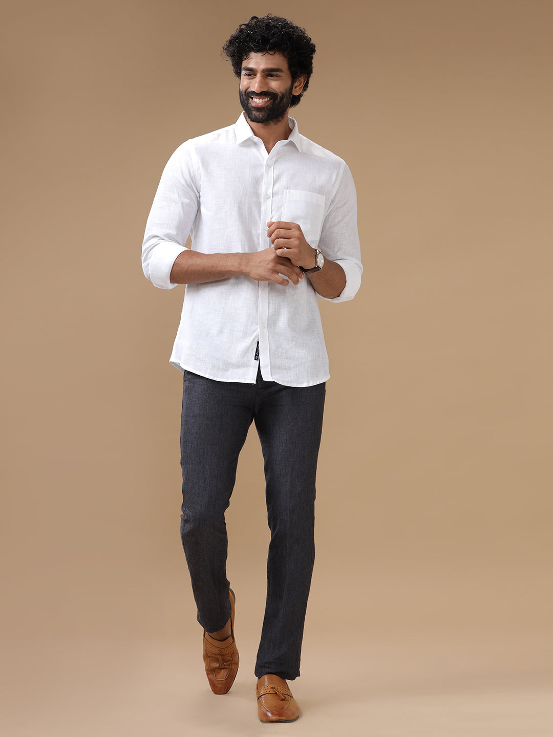 Men Linen Cotton White Shirt 7525
