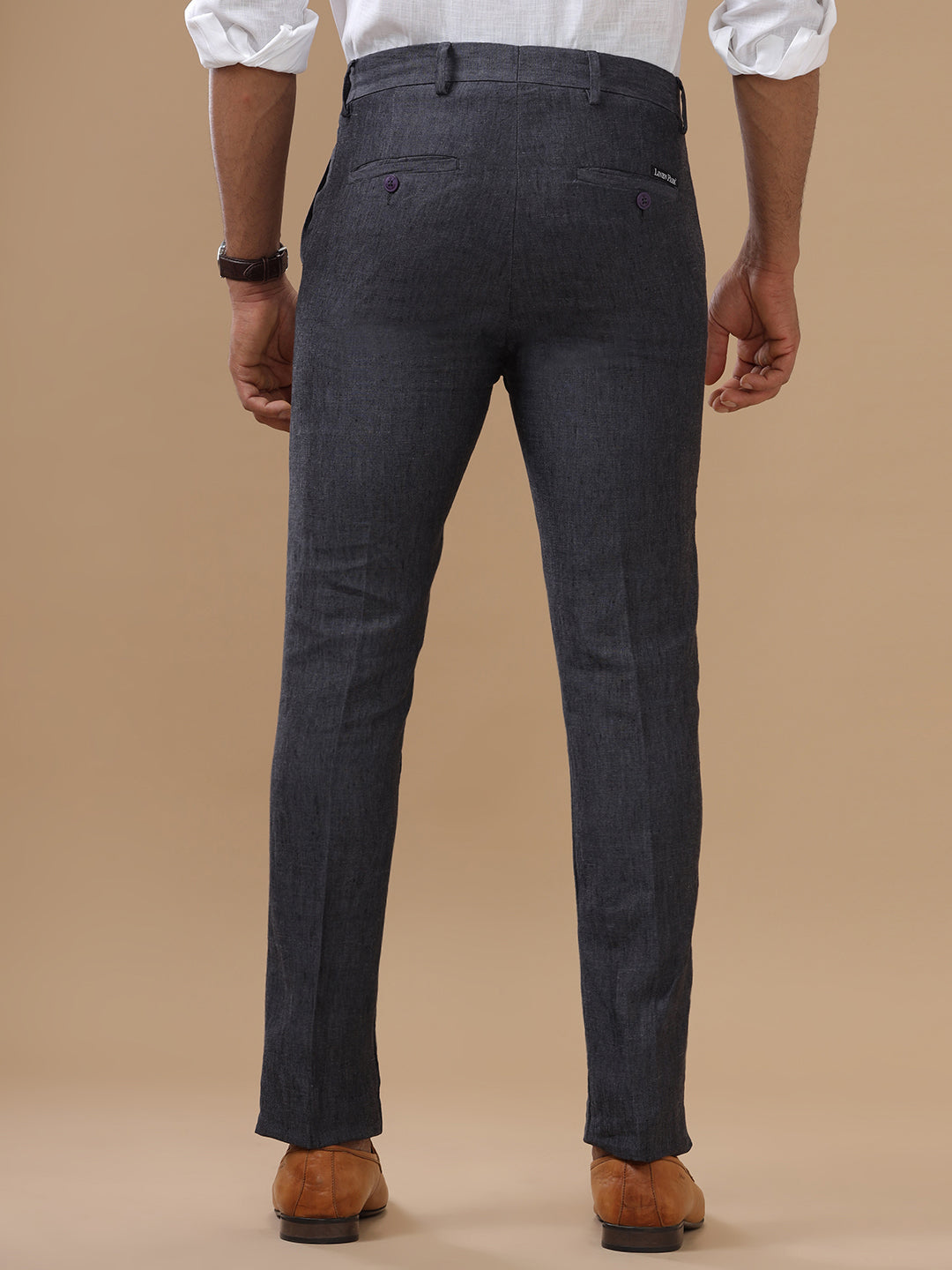 Men Pure Linen DarkGrey Pant with Trim Fit PL12