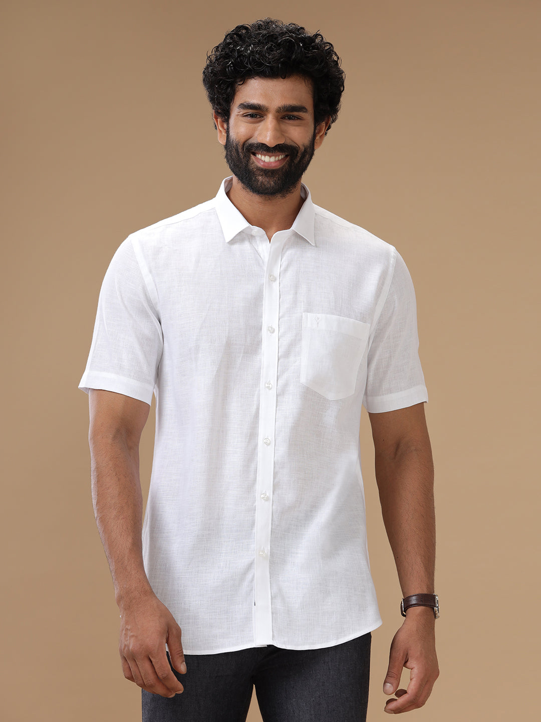 Men Linen Rich White Shirt