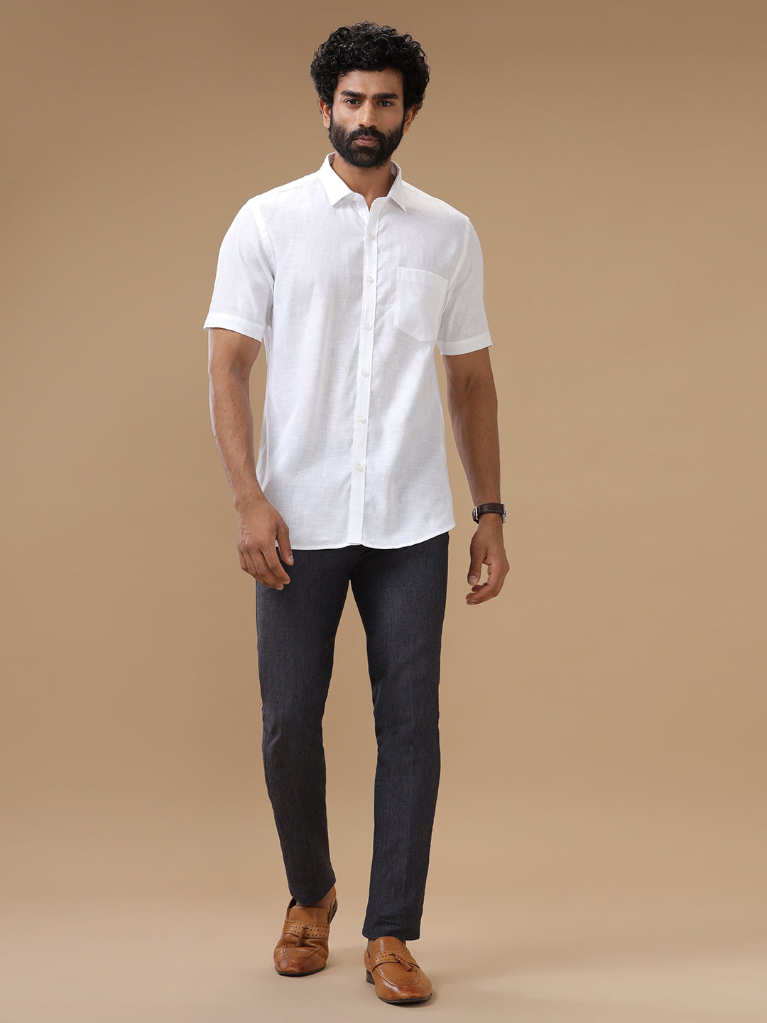 Men Linen Rich White Shirt