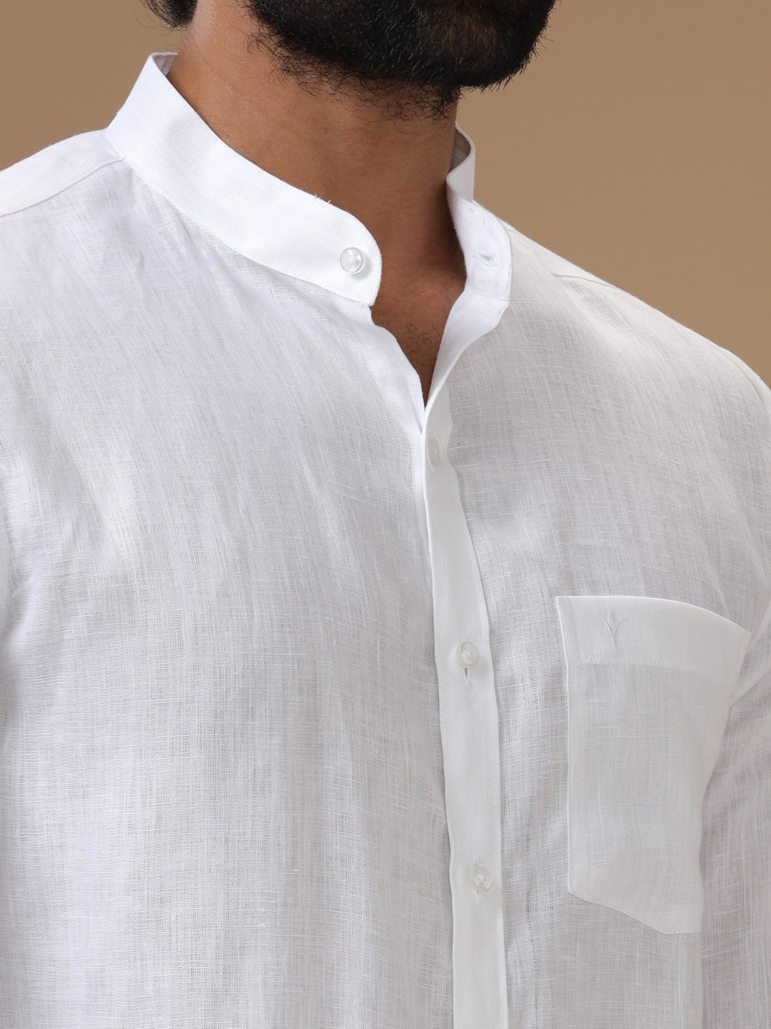 Men Pure Linen Chinese Collar White Shirt 5544