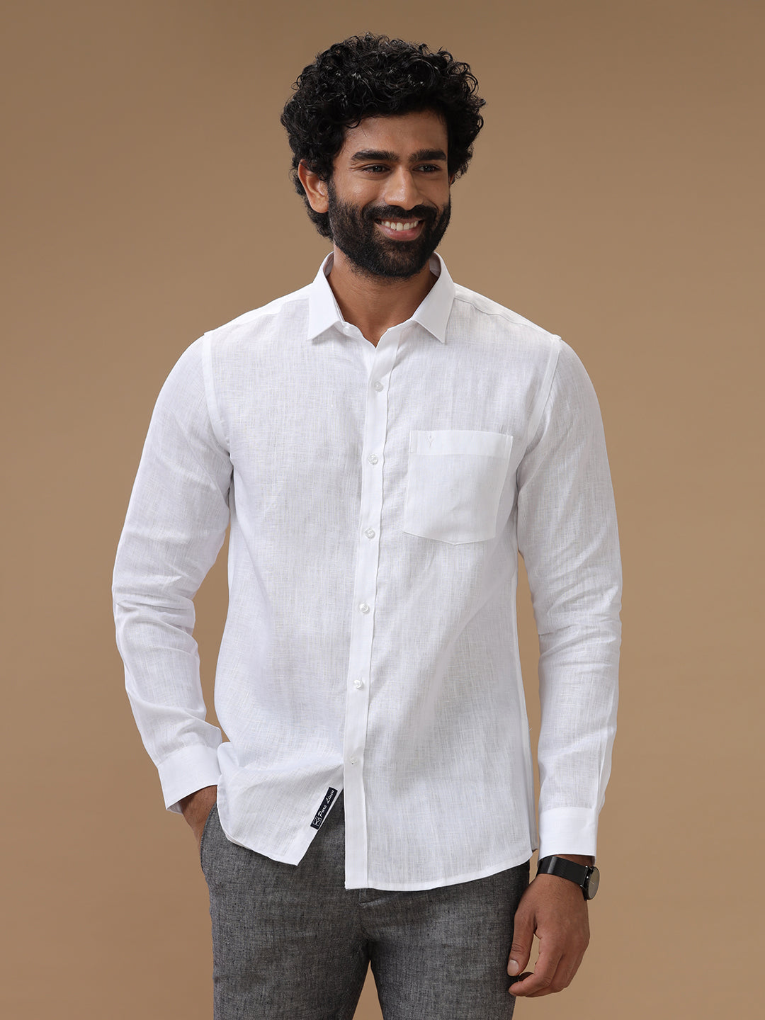 Men Pure Linen White Shirt 5445
