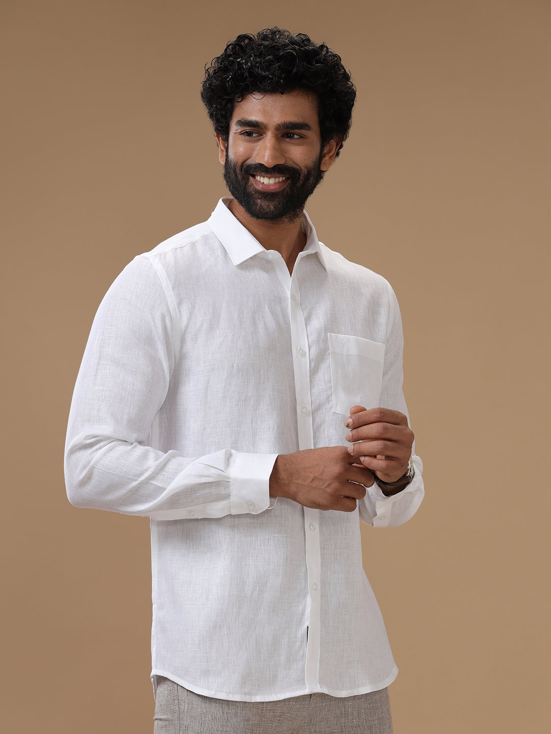 Men Linen Rich White Shirt LC
